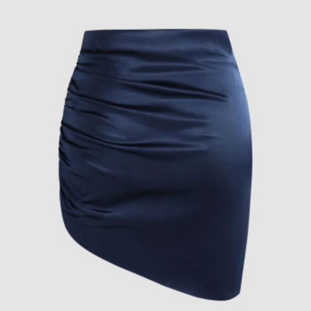 NWT Cider satin blue ruched mini skirt Size M